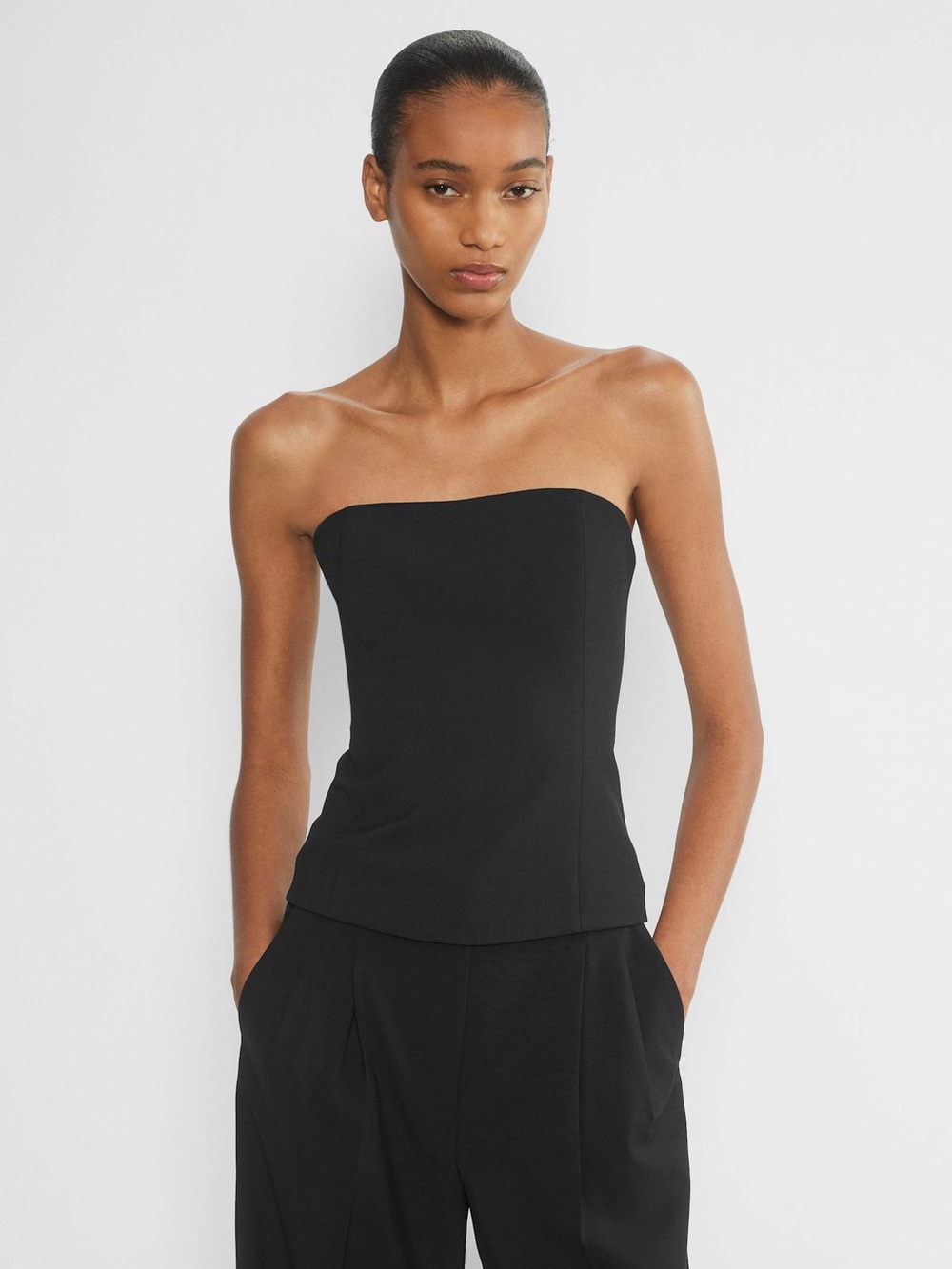 Babaton Aritzia Headline Bustier Strapless Top Tube Back Zip Seamed Black